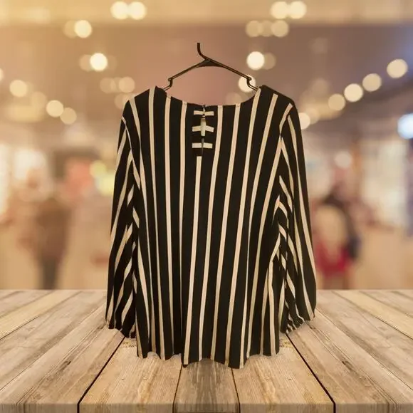 Adrianna Papell Knit Blouse Black/Tan Stripe XL - Picture 2 of 3